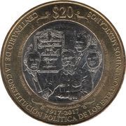 20 Pesos Constitution Centennial, Mexico, 2017 reverse image