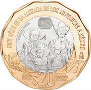20 Pesos 100th Anniversary of the Arrival of the Mennonites in Mexico, Mexico, 2022 reverse image