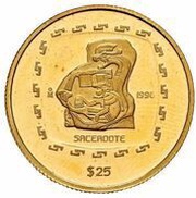 25 Pesos Sacerdote - 1/4 oz Gold Bullion, Mexico, 1996 reverse image