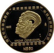 50 Nuevos Pesos Hacha Ceremonial - 1/2 oz Gold Bullion, Mexico, 1993 reverse image