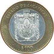 100 Pesos Zacatecas, Mexico, 2003 reverse image
