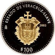 100 Pesos Veracruz - Gold and Silver Proof Issue, Mexico, 2003 reverse image