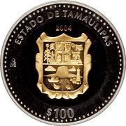100 Pesos Tamaulipas - Gold and Silver Proof Issue, Mexico, 2004 reverse image