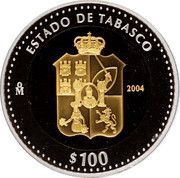 100 Pesos Tabasco - Gold and Silver Proof Issue, Mexico, 2004 reverse image