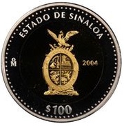 100 Pesos Sinaloa - Gold and Silver Proof Issue, Mexico, 2004 reverse image