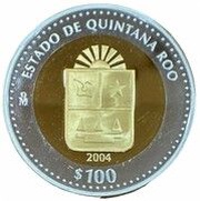 100 Pesos Quintana Roo - Gold and Silver Proof Issue, Mexico, 2004 reverse image