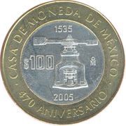 100 Pesos Mexico City Mint's 470th Anniversary, Mexico, 2005 reverse image