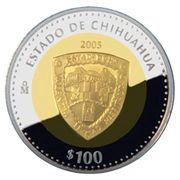 100 Pesos Chihuahua - Gold and Silver Proof Issue, Mexico, 2005 reverse image