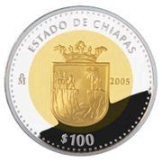 100 Pesos Chiapas - Gold and Silver Proof Issue, Mexico, 2005 reverse image