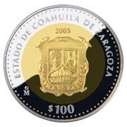 100 Pesos Coahuila - Gold and Silver Proof Issue, Mexico, 2005 reverse image