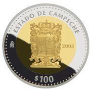 100 Pesos Campeche - Gold and Silver Proof Issue, Mexico, 2005 reverse image