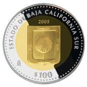 100 Pesos Baja California Sur - Gold and Silver Proof Issue reverse image