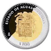 100 Pesos Aguascalientes - Gold and Silver Proof Issue, Mexico, 2005 reverse image