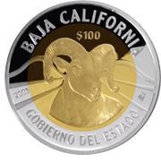 100 Pesos Baja California - Gold and Silver Proof Issue, Mexico, 2005 reverse image