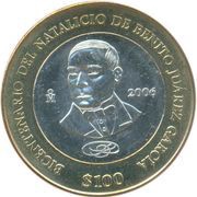 100 Pesos 200th Anniversary Birth of Benito Juarez Garcia, Mexico, 2006 reverse image