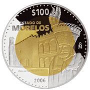 100 Pesos Morelos - Gold and Silver Proof Issue, Mexico, 2006 reverse image