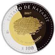 100 Pesos Nayarit - Gold and Silver Proof Issue, Mexico, 2007 reverse image