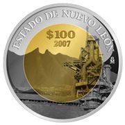 100 Pesos Nuevo León - Gold and Silver Proof Issue, Mexico, 2007 reverse image