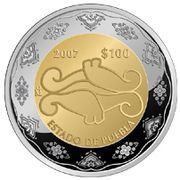 100 Pesos Puebla - Gold and Silver Proof Issue, Mexico, 2007 reverse image