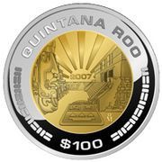 100 Pesos Quintana Roo - Gold and Silver Proof Issue, Mexico, 2007 reverse image