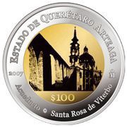 100 Pesos Querétaro - Gold and Silver Proof Issue, Mexico, 2007 reverse image