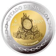 100 Pesos Sinaloa - Gold and Silver Proof Issue, Mexico, 2007 reverse image
