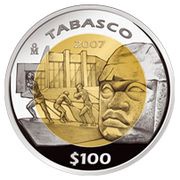 100 Pesos Tabasco - Gold and Silver Proof Issue, Mexico, 2007 reverse image