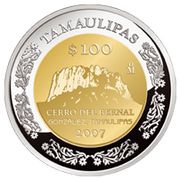 100 Pesos Tamaulipas - Gold and Silver Proof Issue, Mexico, 2007 reverse image