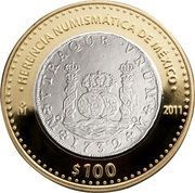 100 Pesos Pillar coin, Mexico, 2011 reverse image