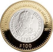 100 Pesos Charles III coin, Mexico, 2011 reverse image