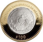 100 Pesos Villa revolutionary coin, Mexico, 2011 reverse image