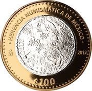 100 Pesos Counterstamped Coin, Mexico, 2012 reverse image