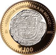 100 Pesos Felipe III Cob Coin, Mexico, 2012 reverse image
