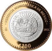 100 Pesos Commemorative Coin of the Southeast Railway, Mexico, 2012 reverse image
