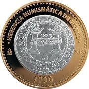 100 Pesos Carlos and Juana Coin, Mexico, 2013 reverse image