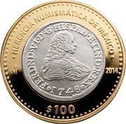 100 Pesos Fernando VI 1748 Coin, Mexico, 2014 reverse image