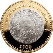 100 Pesos Oaxaca Revolutionary Coin of 1916, Mexico, 2014 reverse image