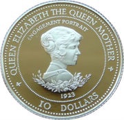 10 Dollars - Elizabeth II The Queen Mother-Engagement Portrait, Barbados, 1995 reverse image