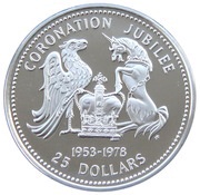 25 Dollars - Elizabeth II Coronation Jubilee, Barbados, 1978 reverse image