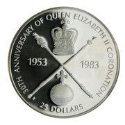 25 Dollars - Elizabeth II Coronation Jubilee, Barbados, 1983 reverse image