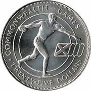 25 Dollars - Elizabeth II Commonwealth Games; Silver Proof Issue, Barbados, 1986 reverse image