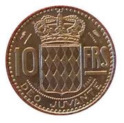 10 Francs - Rainier III Essai, Monaco, 1950 reverse image