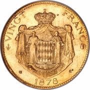 20 Francs - Charles III, Monaco, 1878-1879 reverse image