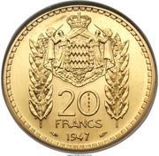 20 Francs - Louis II Essai, Monaco, 1947 reverse image