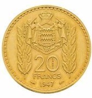 20 francs - Louis II essai piéfort or, Monaco, 1947 reverse image