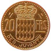 20 Francs - Rainier III Essai, Monaco, 1950 reverse image