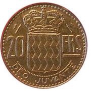 20 Francs - Rainier III, Monaco, 1950-1951 reverse image