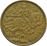 50 Francs - Rainier III, Monaco, 1950 reverse image