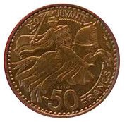 50 Francs - Rainier III Essai, Monaco, 1950 reverse image
