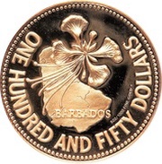 150 Dollars - Elizabeth II National Flower - Poinciana, Barbados, 1981 reverse image